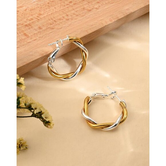 🆕 Women Silver Hoop Earring Lightweight Twisted Desgined Hypoallergenic Jewelry - Picture 6 of 7